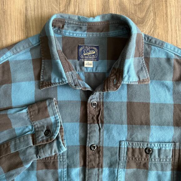 J.Crew Plaid Flannel Button Down Shirt Men's Size L Long Sleeve Blue Black - Picture 1 of 5